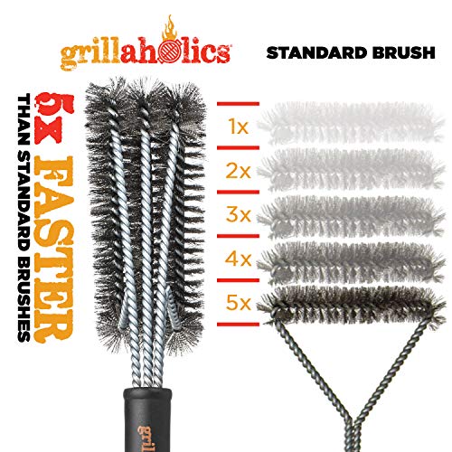 Grillaholics Essentials - Cepillo para parrilla (acero inoxidable, triple probado por máquina)