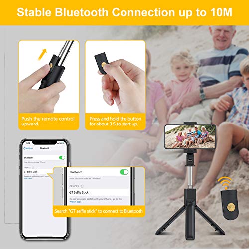 Gritin Palo Selfie Trípode, 3 en 1 Selfie Stick Móvil Bluetooth con Inalámbrico Control Remoto, Monópode Extensible para Phone 11 Pro Max / 11 Pro / XS Max / XR / 8, Galaxy S10 / S9 , Huawei, Xiaomi