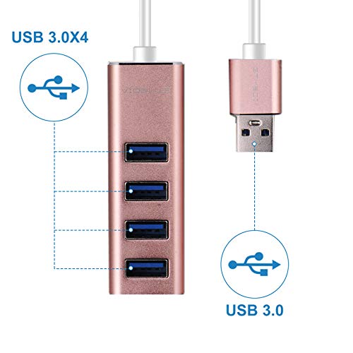 GTMEDIA Concentrador de Transferencia de Datos USB, Divisor de Aluminio extendido portátil de 4 Puertos, Adaptador Delgado de Alta Velocidad de Oro Rosa para Macbook, PC portátil, Unidades Flash USB