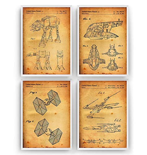 Guerra de las Galaxias Poster de Patente - Conjunto de 4 Impresiones - Star Wars Patent Print Póster Con Diseños Patentes Decoración de Hogar Inventos Carteles - Marco No Incluido