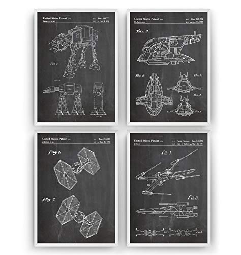 Guerra de las Galaxias Poster de Patente - Conjunto de 4 Impresiones - Star Wars Patent Print Póster Con Diseños Patentes Decoración de Hogar Inventos Carteles - Marco No Incluido