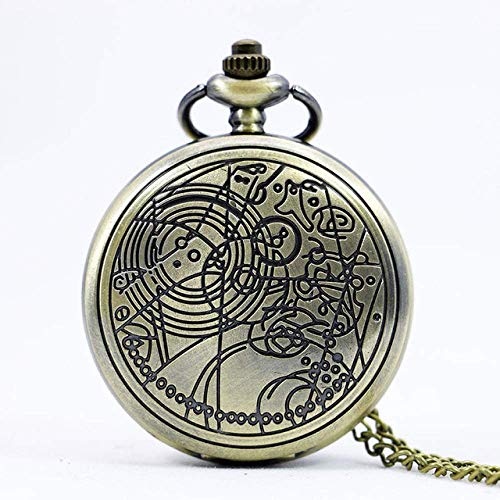 GYCS Reloj de Bolsillo de Cadena Vintage, Bronce Doctor Who Cuarzo Números Romanos Reloj de Bolsillo Collar de Regalo Colgante Steam Punk Conjuntos de Relojes con Cadena