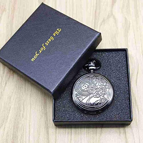 GYCS Reloj de Bolsillo de Cadena Vintage, Bronce Negro Doctor Who Cuarzo Números Romanos Reloj de Bolsillo Collar de Regalo Colgante Steam Punk Conjuntos de Relojes con Cadena