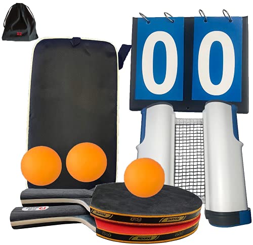 GzCommodities Ping Pong Set con Red portátil, 2 Raquetas de Tenis de Mesa, 3 Pelotas, 1 Marcador, 1 mochila para el Transporte