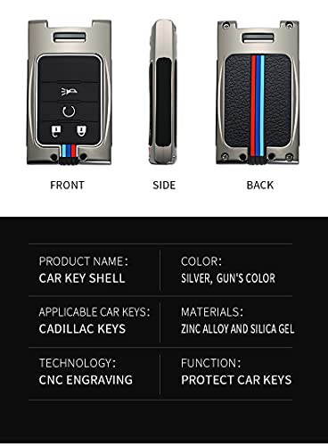 Hacreyatu Llavero protector de la cubierta del llavero de la aleación del cinc de 3 4 5 botones para Cadillac SLS XTS SRX CTS (metal del arma, 5 botones)
