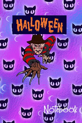 Halloween Ghost Notebook With Halloween Cats | 6 x 9 in - 120 Pages - Ruled - Black Lined Paper Journal - Back to School,