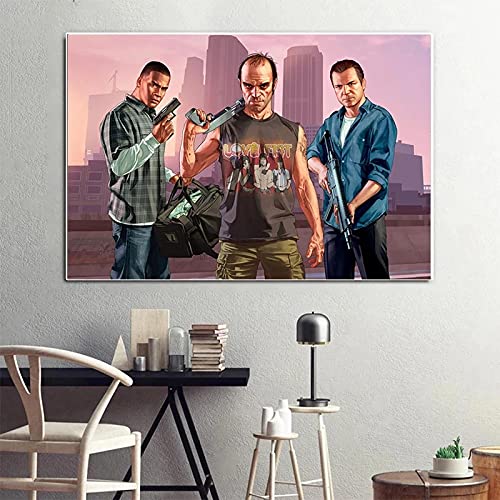 HAOOMOSP Lienzo artístico de 40 x 60 cm, sin marco, juego de póster de Grand Theft Auto V Game, póster GTA 5, impresión, amantes de los juegos, habitaciones, decoración del hogar