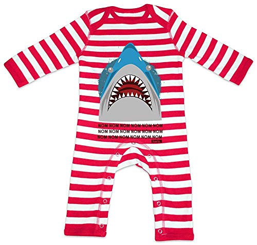 HARIZ Pelele para bebé con diseño de tiburón hambre, animales de guardería, incluye tarjeta de regalo de bomberos, color rojo y blanco lavado 3-6 meses
