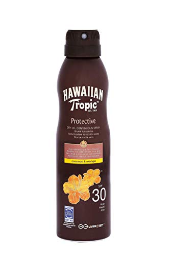 HAWAIIAN Tropic Protective Bruma Aceite Seco Spf 30 - Aceite Bronceador en Spray, Coco y Mango, Marrón, 180 Mililitros