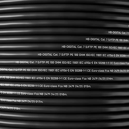 hb-digital Cable de instalación de 100 m, Cat 7, para exteriores, color negro, AWG23/1 PE S/FTP, doble apantallamiento, PIMF, cobre puro, 1000 MHz, 10 Gbits, Ethernet, cable de datos para exteriores