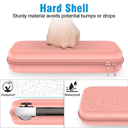 HEYSTOP Funda para Nintendo Switch OLED Modelo Accesorio Kits, Funda para Switch OLED Carcasa Funda de Transporte para Nintendo Switch OLED Protector de Pantalla Apretones de Pulgar, Rosa