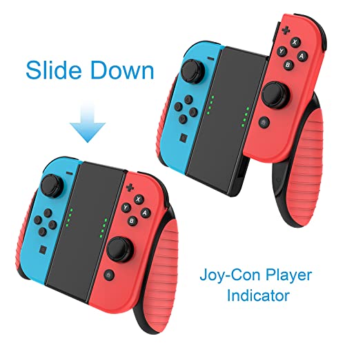 HEYSTOP Grips 3 Piezas Compatible con Switch y Switch OLED, Estuche Protector Handle Kits para Mandos Grip Set Compatible con Switch Controller, Rojo