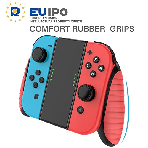 HEYSTOP Grips 3 Piezas Compatible con Switch y Switch OLED, Estuche Protector Handle Kits para Mandos Grip Set Compatible con Switch Controller, Rojo