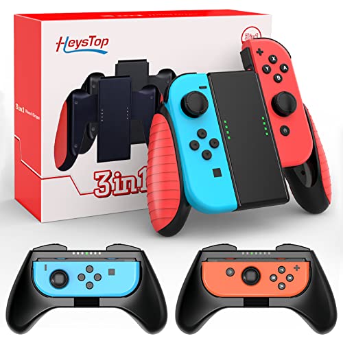 HEYSTOP Grips 3 Piezas Compatible con Switch y Switch OLED, Estuche Protector Handle Kits para Mandos Grip Set Compatible con Switch Controller, Rojo