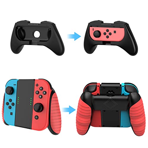 HEYSTOP Grips 3 Piezas Compatible con Switch y Switch OLED, Estuche Protector Handle Kits para Mandos Grip Set Compatible con Switch Controller, Rojo