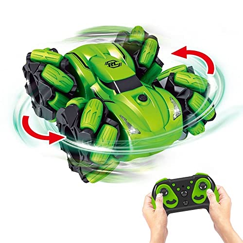 High-Speed Drift 4WD Stunt Remote Control Car Dual Battery/All Terrain RC Vehicle 45° Side Walk with Light RC Truck Boys and Girls Party Toys RC Crawlers (Blue)