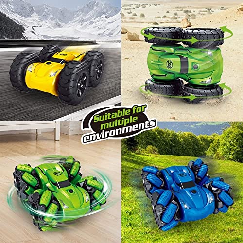 High-Speed Drift 4WD Stunt Remote Control Car Dual Battery/All Terrain RC Vehicle 45° Side Walk with Light RC Truck Boys and Girls Party Toys RC Crawlers (Blue)