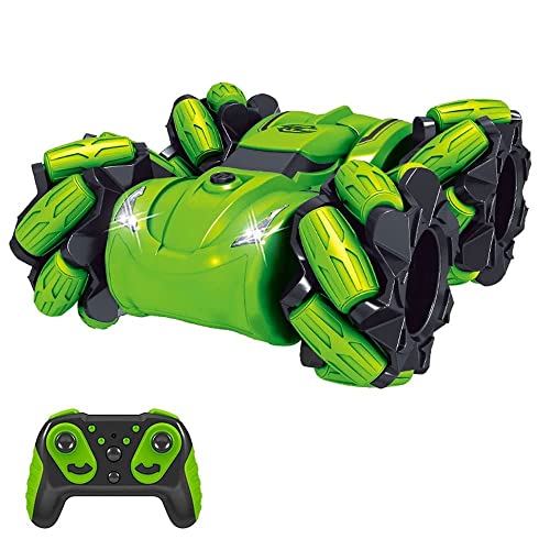 High-Speed Drift 4WD Stunt Remote Control Car Dual Battery/All Terrain RC Vehicle 45° Side Walk with Light RC Truck Boys and Girls Party Toys RC Crawlers (Green)