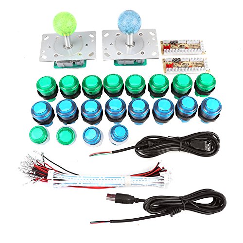Hilitand Controlador Arcade, Joystick de Juegos USB y Botones Kit de Bricolaje con 20 Botones de Juegos de Arcade iluminados con LED de Bricolaje + 2 Joysticks + 2USB Encoder Admite Windows, Ps3.Ps4
