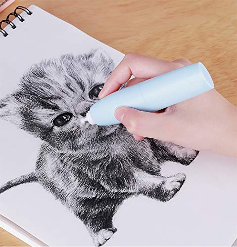 Hillento borradores eléctricos, goma de borrar eléctrica con 32 recargas, con pilas goma de borrar, kit borrador eléctrico para lápices de arte, dibujo, juego de 2, rosa y azul