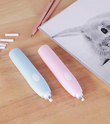 Hillento borradores eléctricos, goma de borrar eléctrica con 32 recargas, con pilas goma de borrar, kit borrador eléctrico para lápices de arte, dibujo, juego de 2, rosa y azul