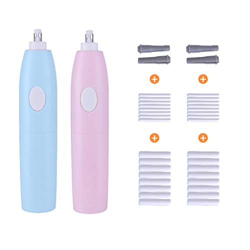 Hillento borradores eléctricos, goma de borrar eléctrica con 32 recargas, con pilas goma de borrar, kit borrador eléctrico para lápices de arte, dibujo, juego de 2, rosa y azul