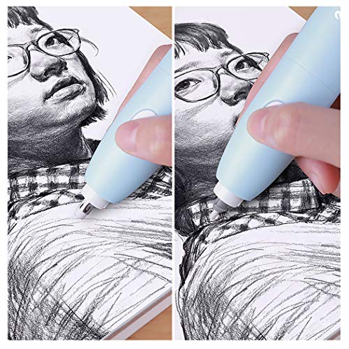 Hillento borradores eléctricos, goma de borrar eléctrica con 32 recargas, con pilas goma de borrar, kit borrador eléctrico para lápices de arte, dibujo, juego de 2, rosa y azul