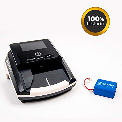 HILTON EUROPE HE360 - Detector Billetes Falsos Multidivisa Especialmente válido para Dolar USA y resto de divisas, EURO, GBP, etc.- 7 Sistemas de Detección - 100% Fiable testado Banco Central Europeo