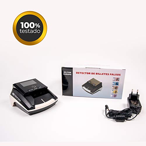 HILTON EUROPE HE360 - Detector Billetes Falsos Multidivisa Especialmente válido para Dolar USA y resto de divisas, EURO, GBP, etc.- 7 Sistemas de Detección - 100% Fiable testado Banco Central Europeo