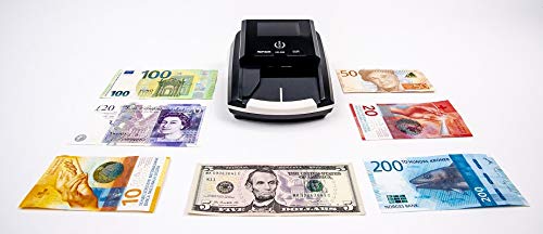 HILTON EUROPE HE360 - Detector Billetes Falsos Multidivisa Especialmente válido para Dolar USA y resto de divisas, EURO, GBP, etc.- 7 Sistemas de Detección - 100% Fiable testado Banco Central Europeo