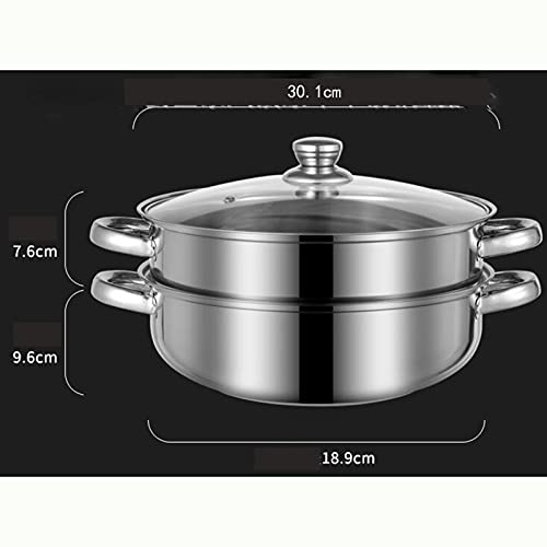 HLONGG Pasta De Inducción Pot Mini Steamer con Tapa De Metal con Colador Inserción De 2 Niveles De Acero Inoxidable, Plata, 30 X 18 X 17 Cm para Albóndigas, Vegetales Cocina,A