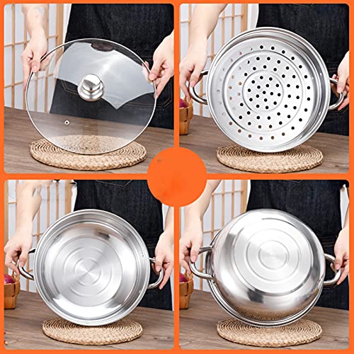 HLONGG Pasta De Inducción Pot Mini Steamer con Tapa De Metal con Colador Inserción De 2 Niveles De Acero Inoxidable, Plata, 30 X 18 X 17 Cm para Albóndigas, Vegetales Cocina,A
