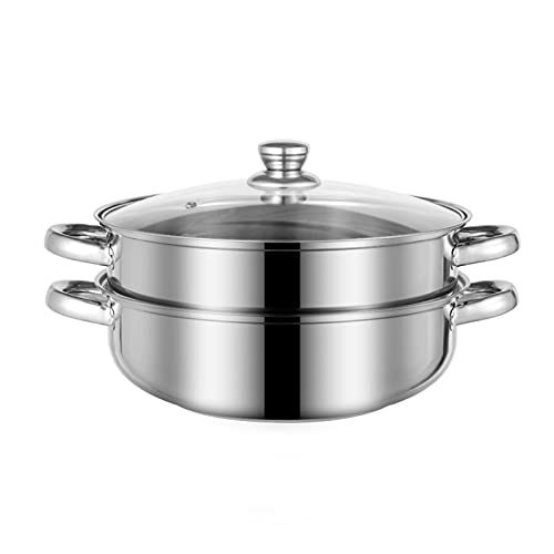 HLONGG Pasta De Inducción Pot Mini Steamer con Tapa De Metal con Colador Inserción De 2 Niveles De Acero Inoxidable, Plata, 30 X 18 X 17 Cm para Albóndigas, Vegetales Cocina,A