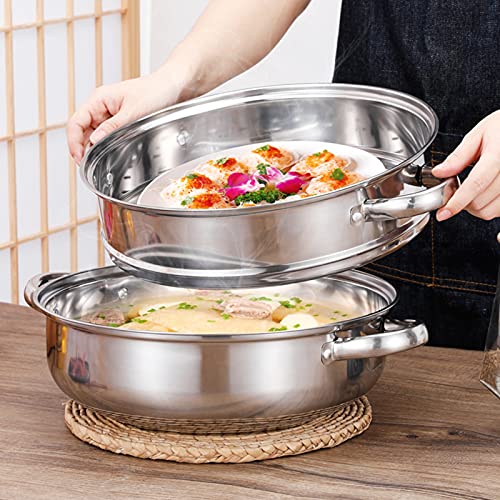 HLONGG Pasta De Inducción Pot Mini Steamer con Tapa De Metal con Colador Inserción De 2 Niveles De Acero Inoxidable, Plata, 30 X 18 X 17 Cm para Albóndigas, Vegetales Cocina,A