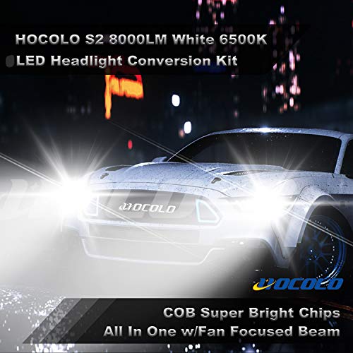 HOCOLO S2 COB 9006 HB4 8000LM Kit de conversión de faros LED Faros delanteros de haz bajo Luz de conducción antiniebla Reemplazo halógeno 6500K Blanco xenón con ventilador Todo en uno Plug N Play