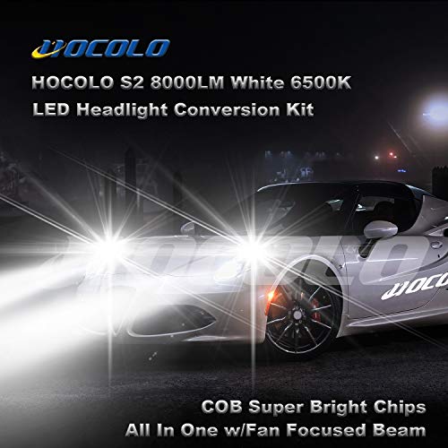 HOCOLO S2 COB H4 HB2 9003 8000LM LED Kit de conversión de faros delanteros de haz alto y bajo Halógeno de repuesto 6500 K Xenón blanco con ventilador todo en uno Plug-N-Play (S2-H4 Hi / Lo Beam)