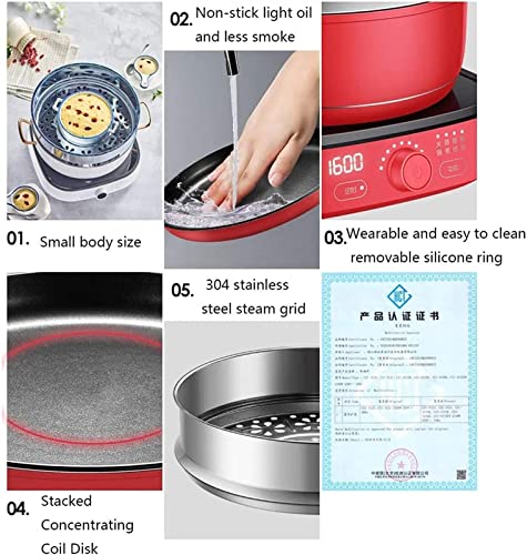 Hogar Placas De Inducción Multifunción Cocina Cocina De Inducción, Olla De Carne para Barbacoa, Control De Perilla, Olla De Cocción Al Vapor para El Hogar, Olla Multiusos (Color: Blanco) (Rojo) (Blan