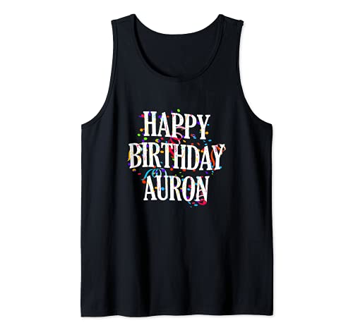 Hombre Happy Birthday Auron First Name Boys Colorful Bday Camiseta sin Mangas