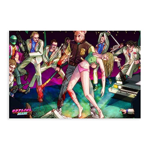 Hotline - Póster de Miami con portada de juego, 1 póster de lona para dormitorio, decoración deportiva, paisaje, oficina, habitación, regalo, estilo Unframe-style116 x 24 pulgadas (40 x 60 cm)