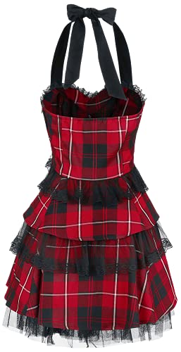 H&R London Red Tartan Gothic Mujer Vestido Corto Negro/Rojo XL, 63% Poliester,33% Viscosa, 4% Elastán,