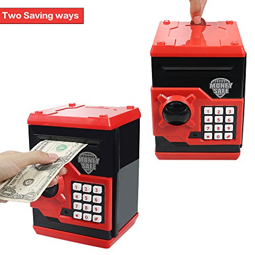 HUSAN Hucha electrónica para niños con código electrónico de cerditos, Mini cajero electrónico para Monedas ATM, Caja de Monedas, Juguete Divertido Regalo (Rojo)