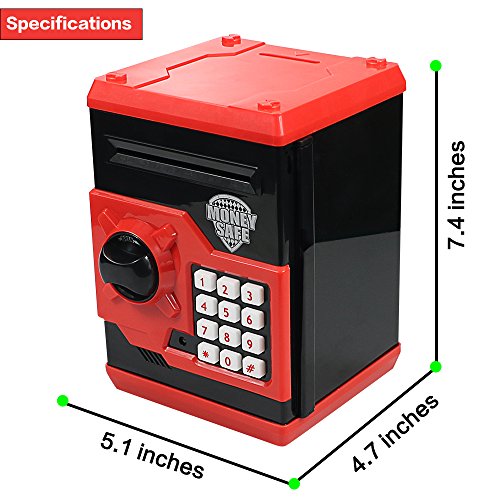 HUSAN Hucha electrónica para niños con código electrónico de cerditos, Mini cajero electrónico para Monedas ATM, Caja de Monedas, Juguete Divertido Regalo (Rojo)