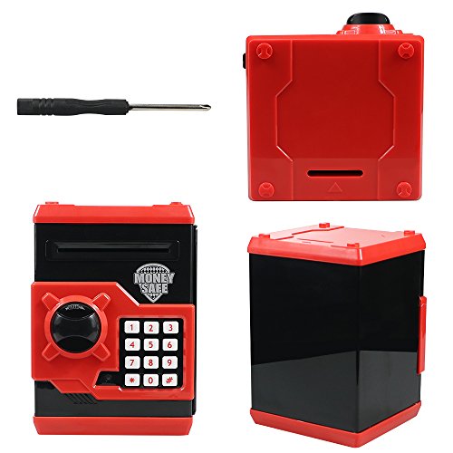 HUSAN Hucha electrónica para niños con código electrónico de cerditos, Mini cajero electrónico para Monedas ATM, Caja de Monedas, Juguete Divertido Regalo (Rojo)