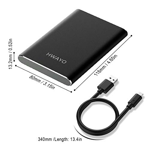 HWAYO Disco duro externo portátil de 500 GB, USB3.1 Gen 1 tipo C Ultra Slim 2.5 '' HDD Storage Compatible para PC, escritorio, portátil, Mac, Xbox One (negro)