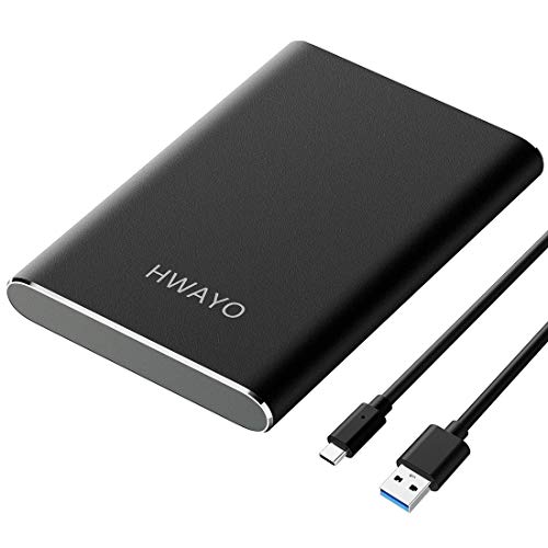 HWAYO Disco duro externo portátil de 500 GB, USB3.1 Gen 1 tipo C Ultra Slim 2.5 '' HDD Storage Compatible para PC, escritorio, portátil, Mac, Xbox One (negro)