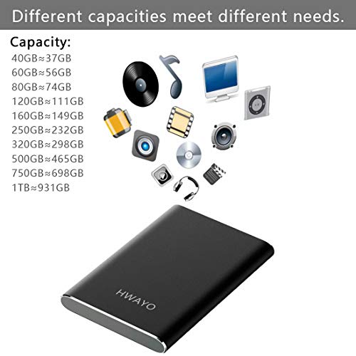 HWAYO Disco duro externo portátil de 500 GB, USB3.1 Gen 1 tipo C Ultra Slim 2.5 '' HDD Storage Compatible para PC, escritorio, portátil, Mac, Xbox One (negro)