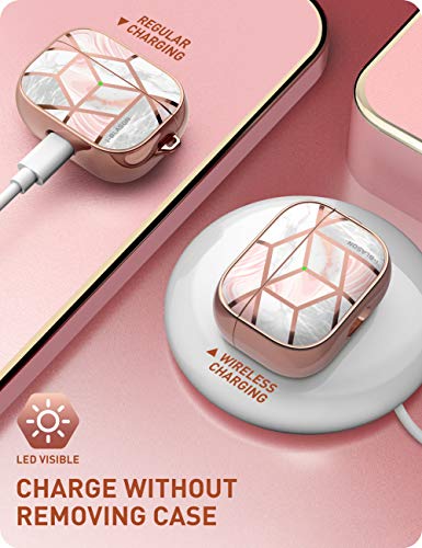 i-Blason Funda para Airpods Pro (2019) [Cosmo] Cubierta Protectora 360 ° Carcasa con Correa de Cuero de PU mármol (Rosado)