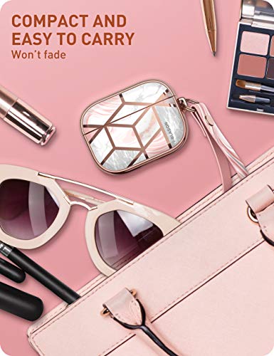 i-Blason Funda para Airpods Pro (2019) [Cosmo] Cubierta Protectora 360 ° Carcasa con Correa de Cuero de PU mármol (Rosado)