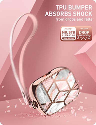 i-Blason Funda para Airpods Pro (2019) [Cosmo] Cubierta Protectora 360 ° Carcasa con Correa de Cuero de PU mármol (Rosado)