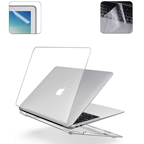 i-Buy Funda Dura Compatible con 2020 2019 2018 MacBook Air 13 Pulgadas Retina A2179 A1932 + TPU Cubierta de Teclado + Protector de Pantalla - Cristal Claro